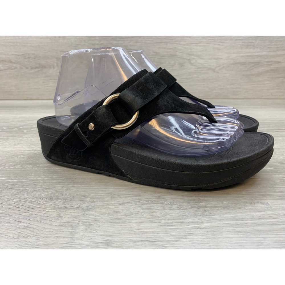 FitFlop Women's Flare Suede Thong Sandals Black 8 Casual Comfort Shoes - Picture 1 of 10